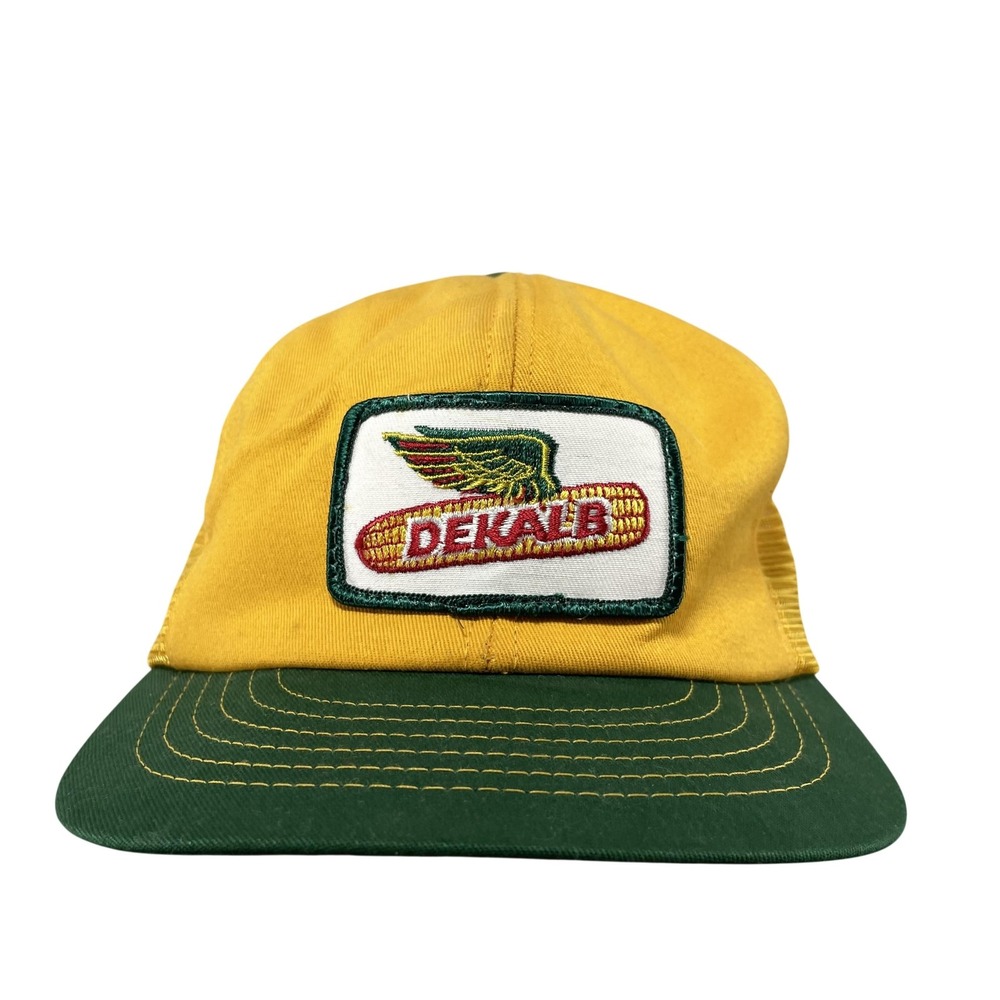 Vintage DEKALB Hat Cap Snap Back One Size Mens Yellow Green Trucker Swingster
